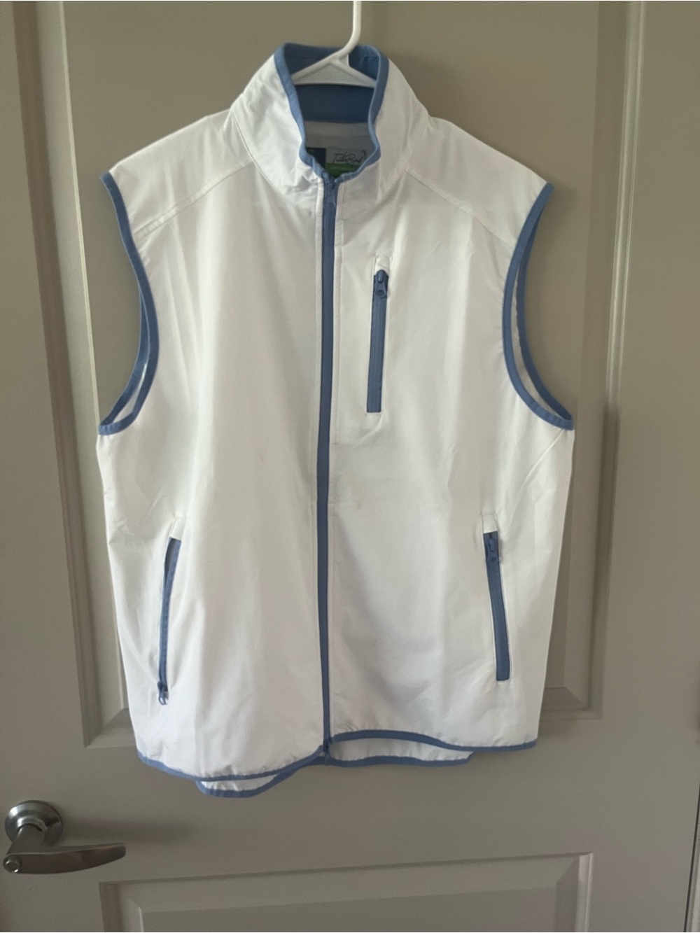 Tailorbyrd White Vest with Blue Trim